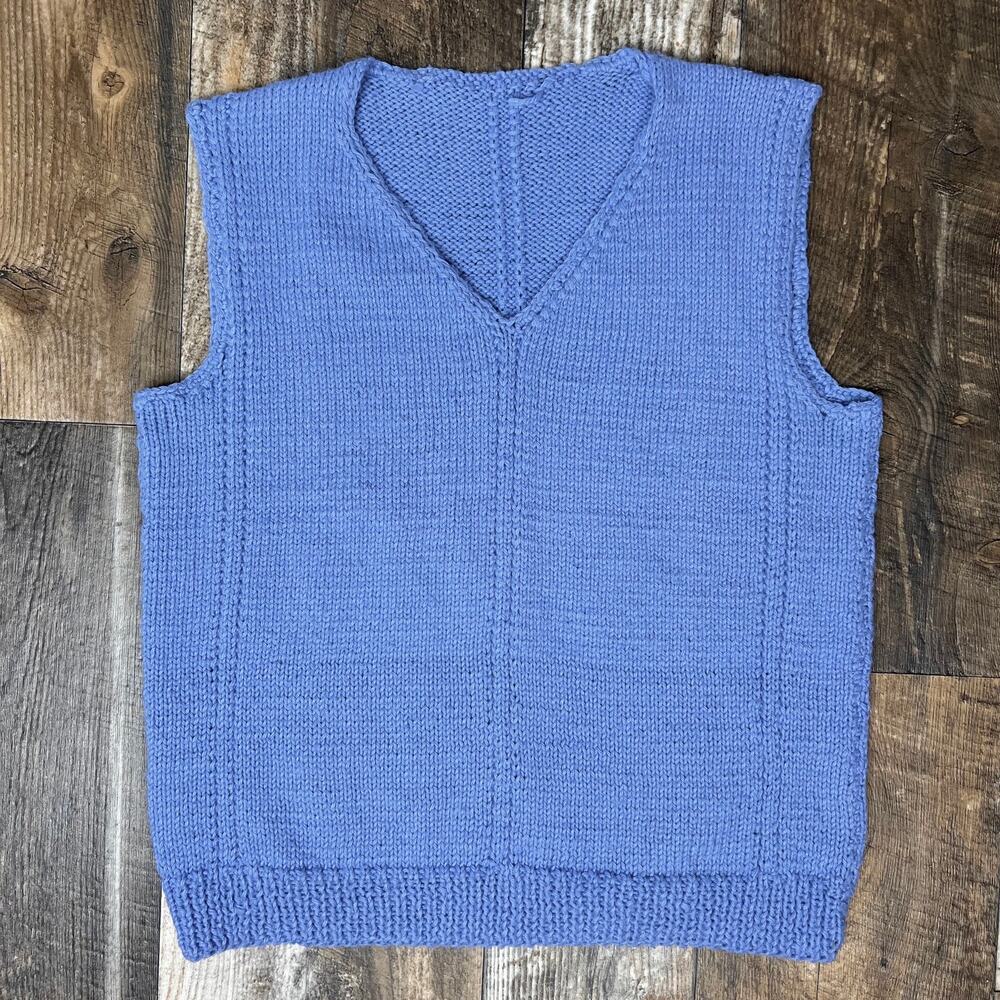 Blue Handmade Sweater Vest V-Neck - Picture 4 of 7